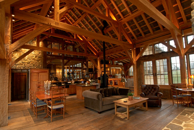 tobacco barn design Repurposed Tobacco Barn-Honeybrook, PA - Rustic - Living Room -  Philadelphia - by Lancaster County Timber Frames, Inc