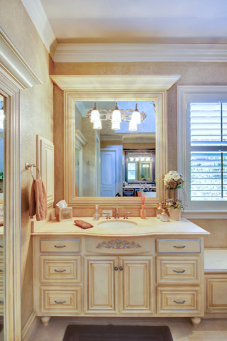 Inspiration for an expansive traditional master bathroom in Dallas with furniture-like cabinets.