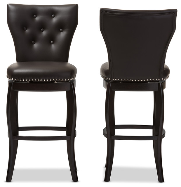 Leonice Faux Leather On Tufted Swivel Bar Stools Set Of 2 Leonice Faux Leather On Tufted Swivel Bar Stools Set Of 2