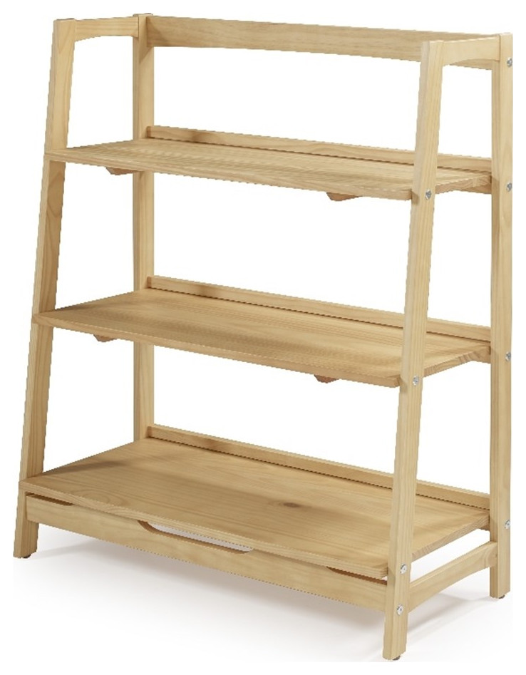 Mid Century Open Shelving Unit Oak Finish Transitional Display