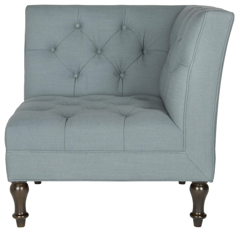 Sky Blue Corner Accent Chair with Turned Legs and Button Tufted Seat