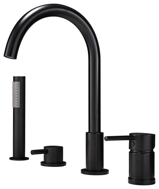 Deck Mounted Tub Faucet with Handshower and Double Lever Handles