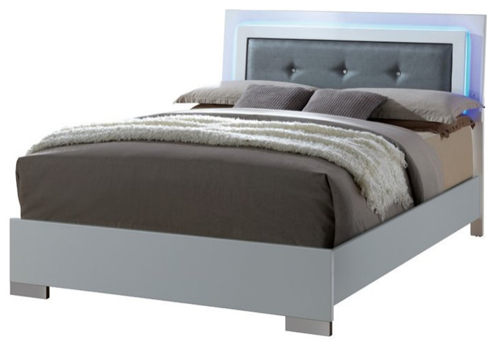 Furniture of America Rayland Contemporary Wood Queen Tufted Bed in Glossy White