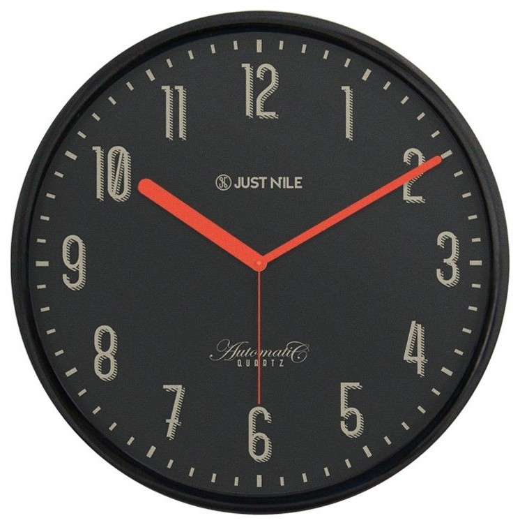 JustNile Silent Classic Wall Clock - Black 13" Black Frame/Red Hands