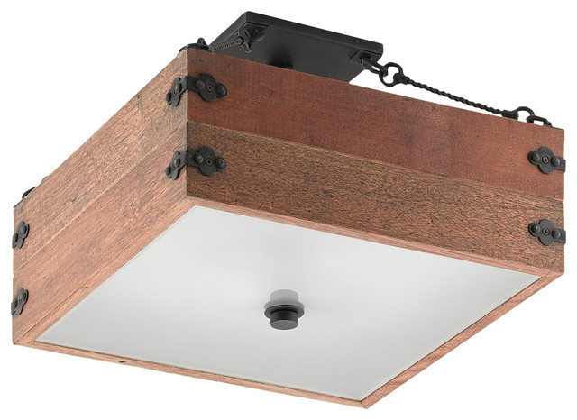 Natural Rustic Lodge Square Wood Semi Flush Industrial Flush