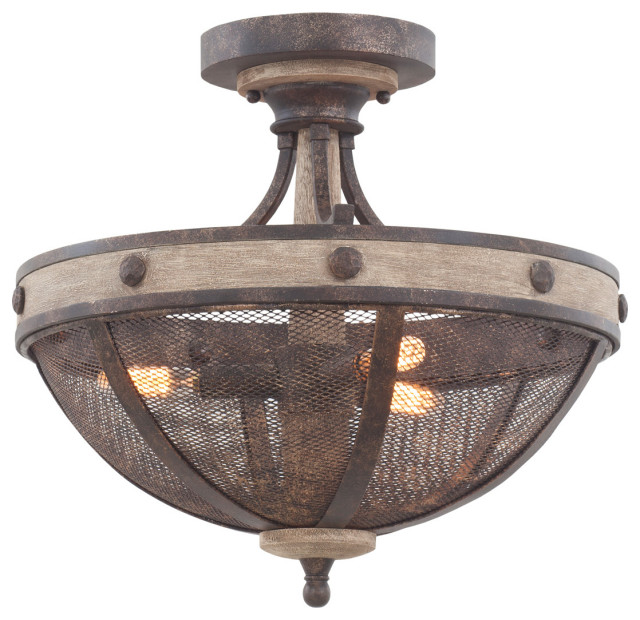 Coronado 16x15in 3 Lt Rustic Lodge Semi Flush By Kalco Farmhouse Lt Rustic Lodge Semi Flush By Kalco