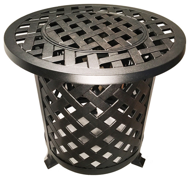 Round Patio End Table with Ice Bucket Insert Cast Aluminum Outdoor