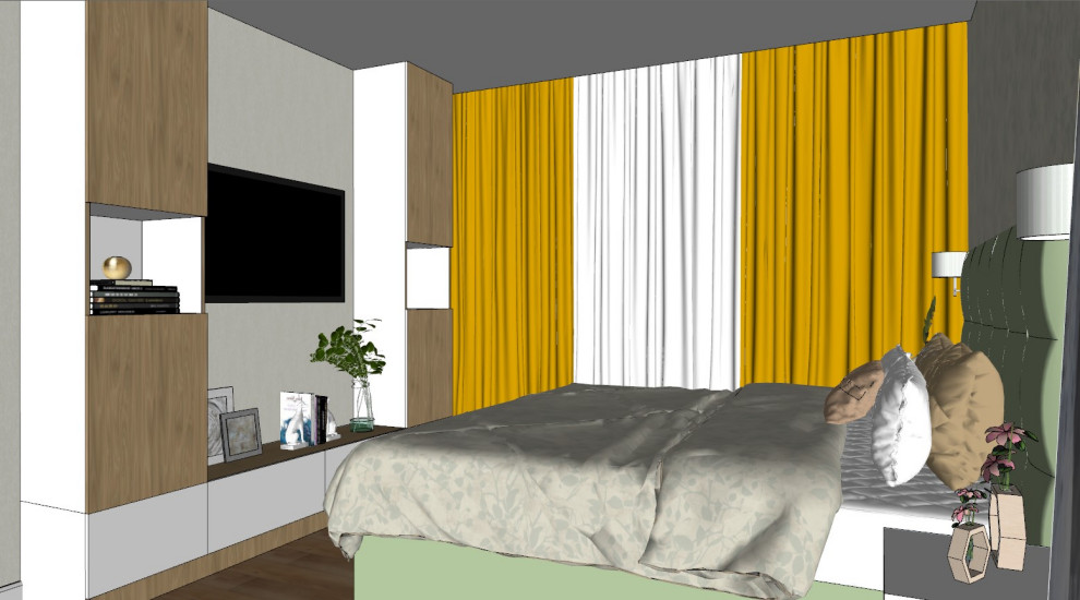 Спальня выполнена в программе Sketchup