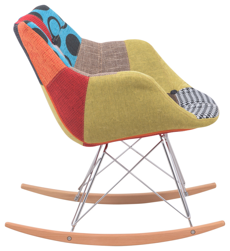 LeisureMod Willow Twill Fabric Eiffel Rocking Chair, Multi