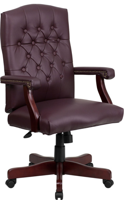Martha Washington Burgundy Leather Executive Swivel Office Chair with Arms