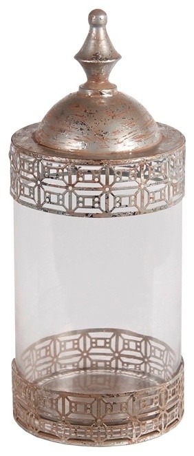 Grecian Glass Metal Jar, Silver, 15"