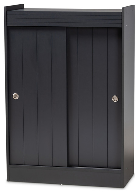Modern Charcoal Finished 2 Door Wood Entryway Shoe Storage Cabinet