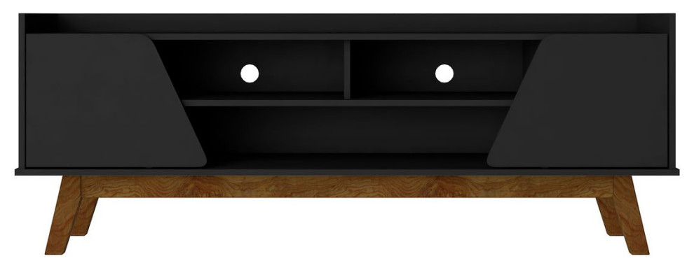 Mid-Century Modern Marcus 62.99 TV Stand With Solid Wood Legs,  Matte Black