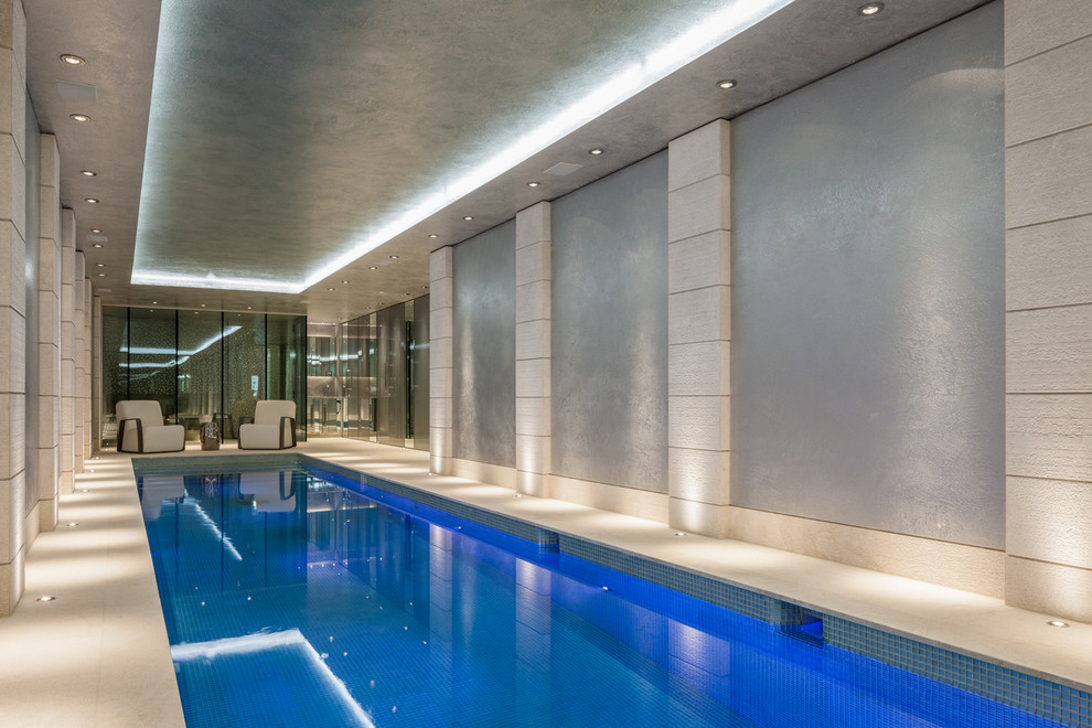 Contemporary indoor rectangular pool in London.