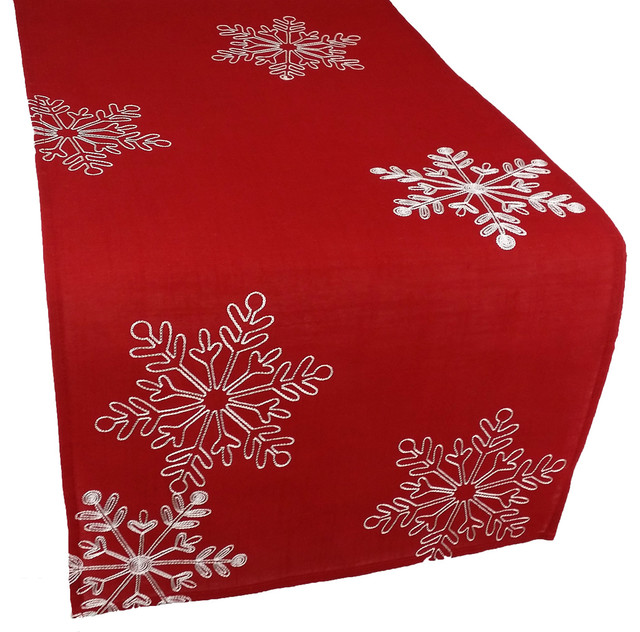 OREZI Red Table Runner for Christmas,Christmas Cute Elk Snowflake Pine Tree Holiday Table Runner for Wedding Party Family Events Decor,13 x90 Inches,Rectangular