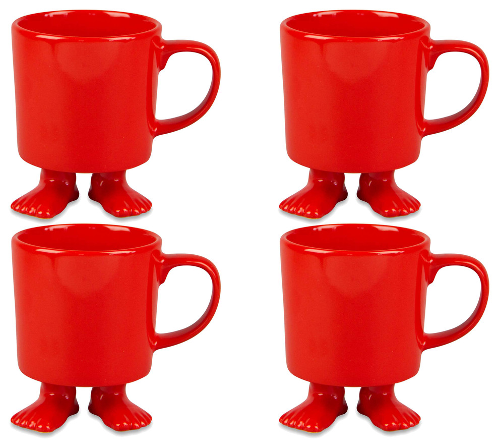 Dylan Kendall- 4 Red Ceramic Mugs with Feet Set
