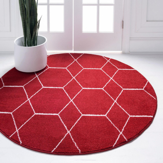 Rug Unique Loom Trellis Frieze Red Round 4' 0 x 4' 0 Contemporary