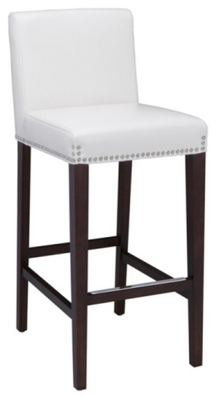 Brooke Bar Stool, Ivory Leather With Espresso Frame and Legs