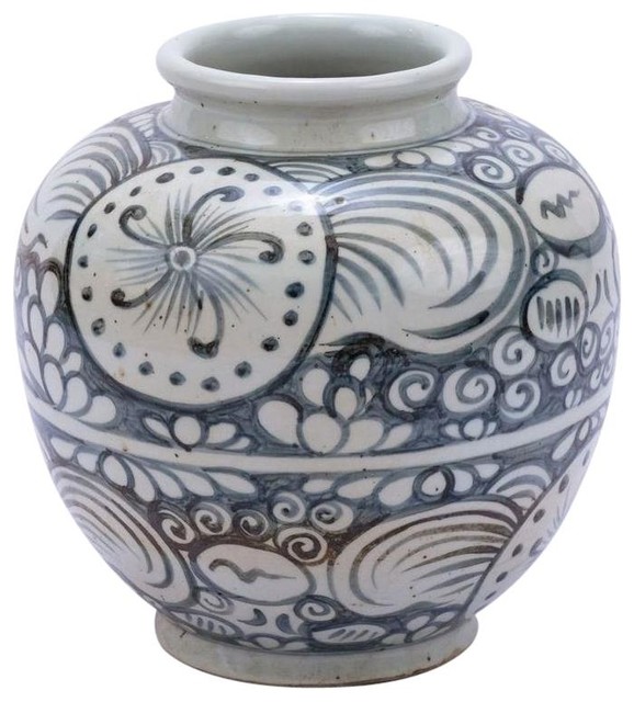 Jar Vase YUAN Sunflower Flowers Open Top Colors May Vary White Blue