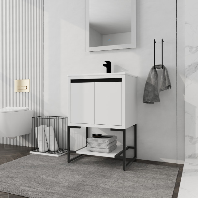 24" Plywood Freestanding Bath Vanity Set, Integrated Resin Basin ...