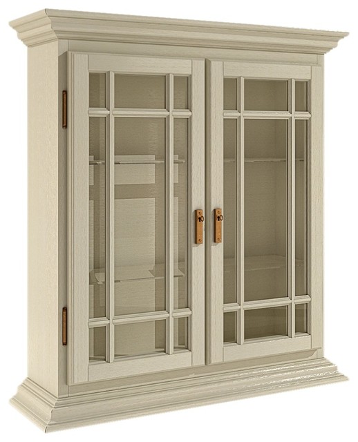 Duett Solid Pine Secretary Desk Hutch With Shelving, 2 Glass Doors