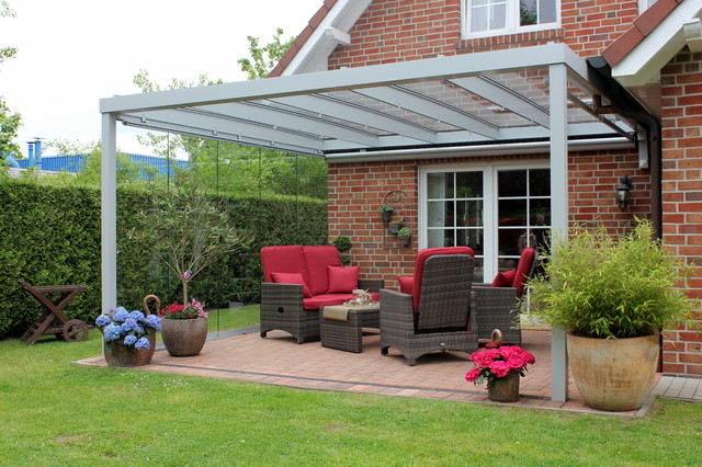 Terrassen Uberdachung Flachdach Mit Glas Modern Terrace