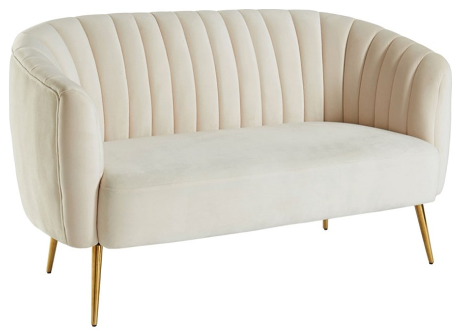 Furniture of America Darque Contemporary Fabric Upholstered Loveseat in Ivory
