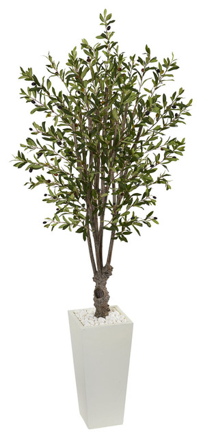 6' Olive Artificial Tree, White Tower Planter