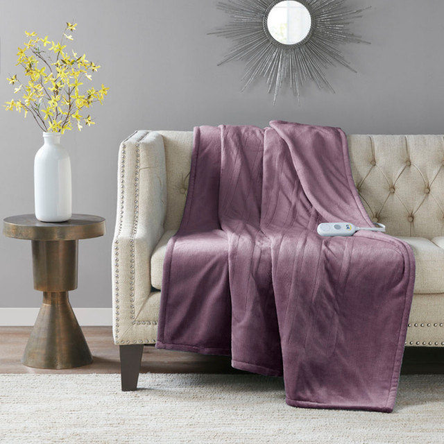 Serta Plush Heated Throw, Purple, 50x60" Contemporary Throws by