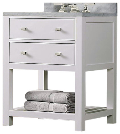 26 Belvedere Modern Freestanding White Bathroom Vanity With Marble Top