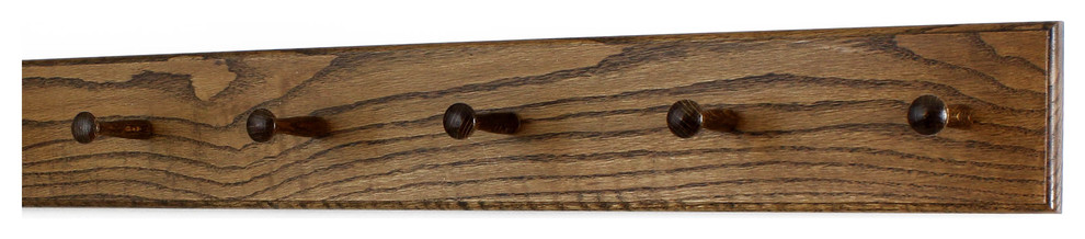 Solid Oak Shaker Peg Rack 4.5" Extra Wide, Walnut, 29"x4.5", 5-Pegs