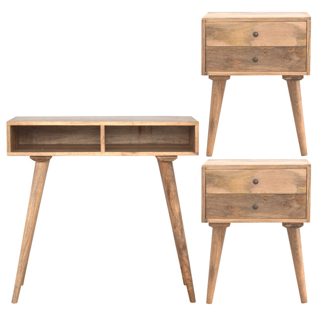 Solid Wood Writing Desk And 2 Bedside Tables Nordic Style 3 Piece Solid Wood Writing Desk And 2 Bedside Tables Nordic Style 3 Piece Set