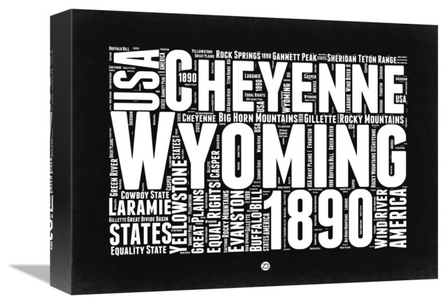 "Wyoming Black and White Map" Fine Art Print, 12" x 16" - Modern ...