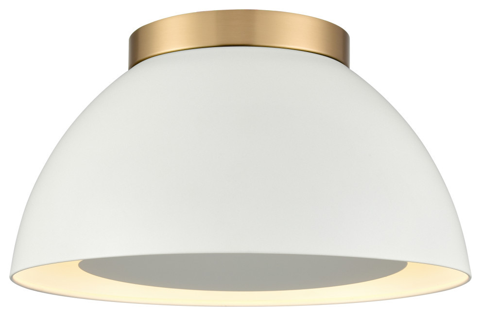 Pelham 10'' Wide 2Light Flush Mount Satin Brass With Matte White