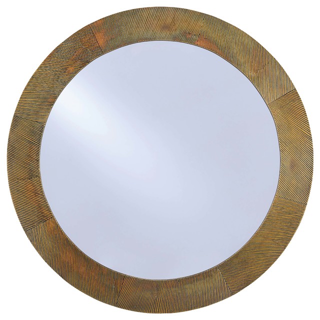 Belding Modern Classic Striated Antique Brass Round Wall Mirror 34d