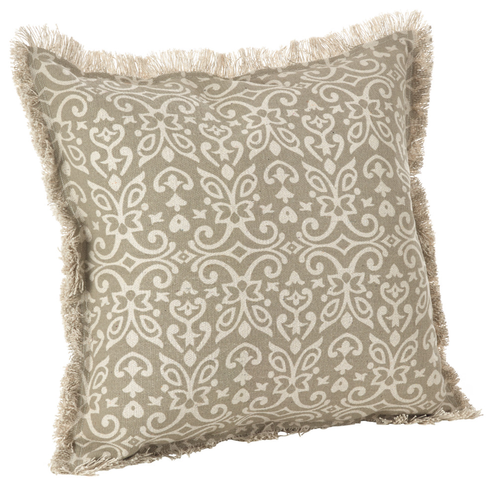 Floral Motif Throw Pillow With Down Filling, 20"x20", Natural