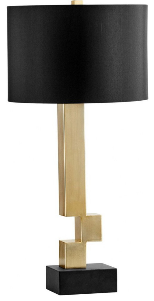 Contemporary 1 Light Tall Table Lamp Gold and Black Block Base Round