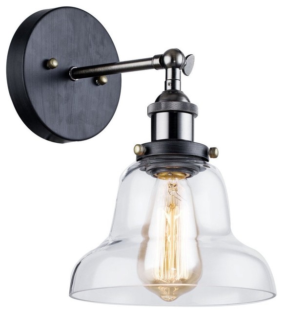 GoPioneers Industrial Vintage Curved Clear Glass Shade Wall Light - Wall Sconces Houzz