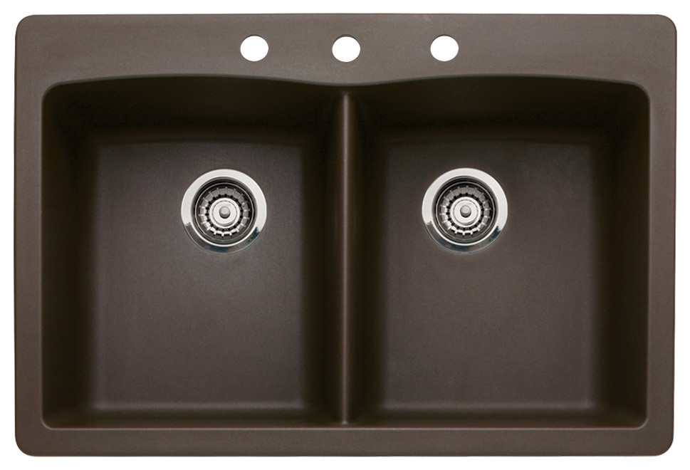 Blanco 440218-3 22"x33" Granite Double Dual-Mount Kitchen Sink, Cafe Brown
