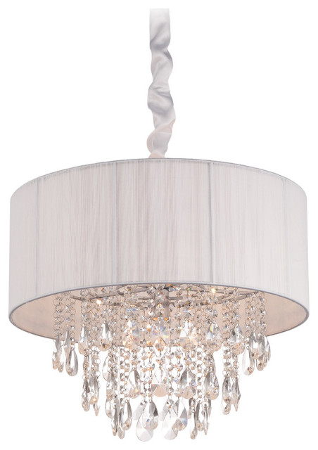 Vineland Ave. Collection White Lined Silk String Shade And Crystal Hanging Fixtu