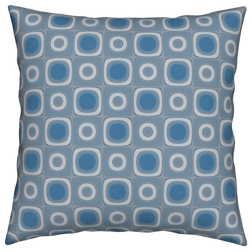 Squares Circles Retro Blue Grey Geometric Throw Pillow Cover Organic Sateen