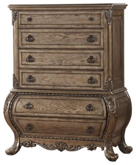 Six Drawer Chest With Antique Handles Scrolled Legs Vintage Oak