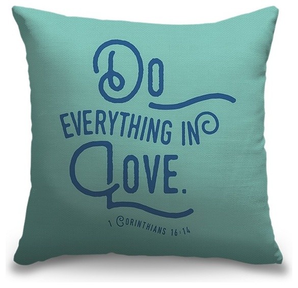 "1 Corinthians 16:14 - Scripture Art in Blue and Teal" Pillow 20"x20"