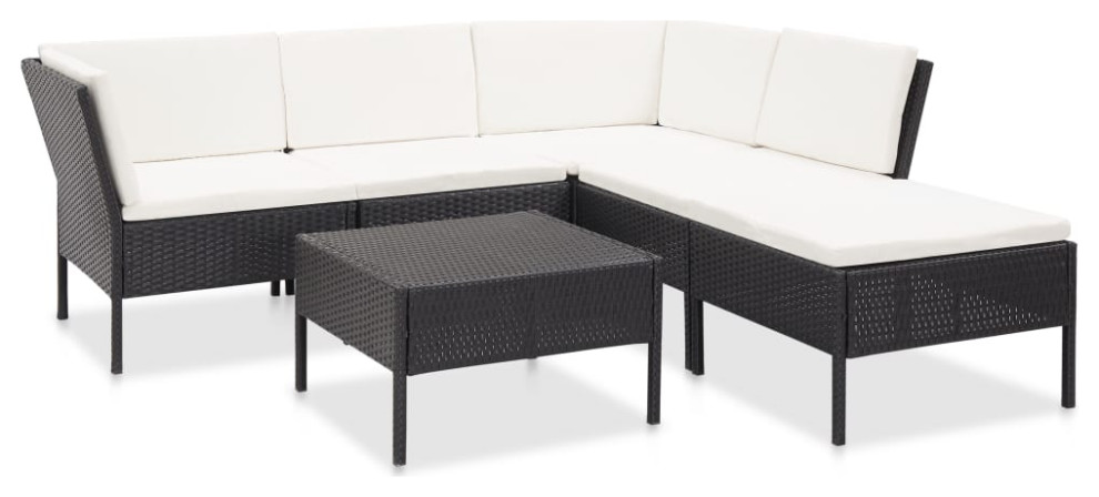 vidaXL Garden Lounge Set with Cushions 6 Pieces Poly Rattan Black Patio