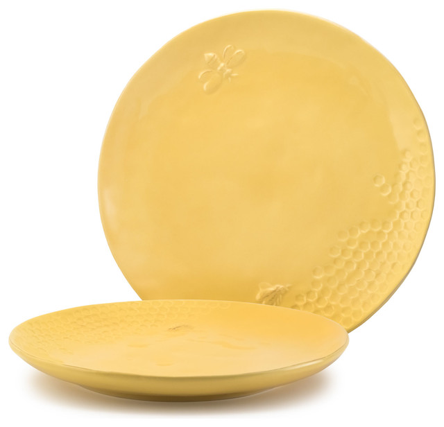 Yellow Glazed Ceramic Dinner Plate, 10.5", Honeybee