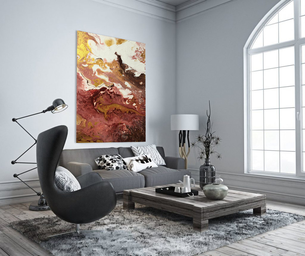 Картина жидким акрилом с золотом