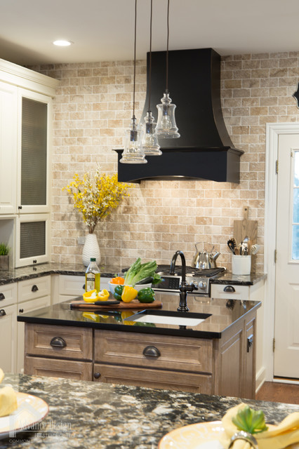 Black + white + brick kitchen country-kitchen