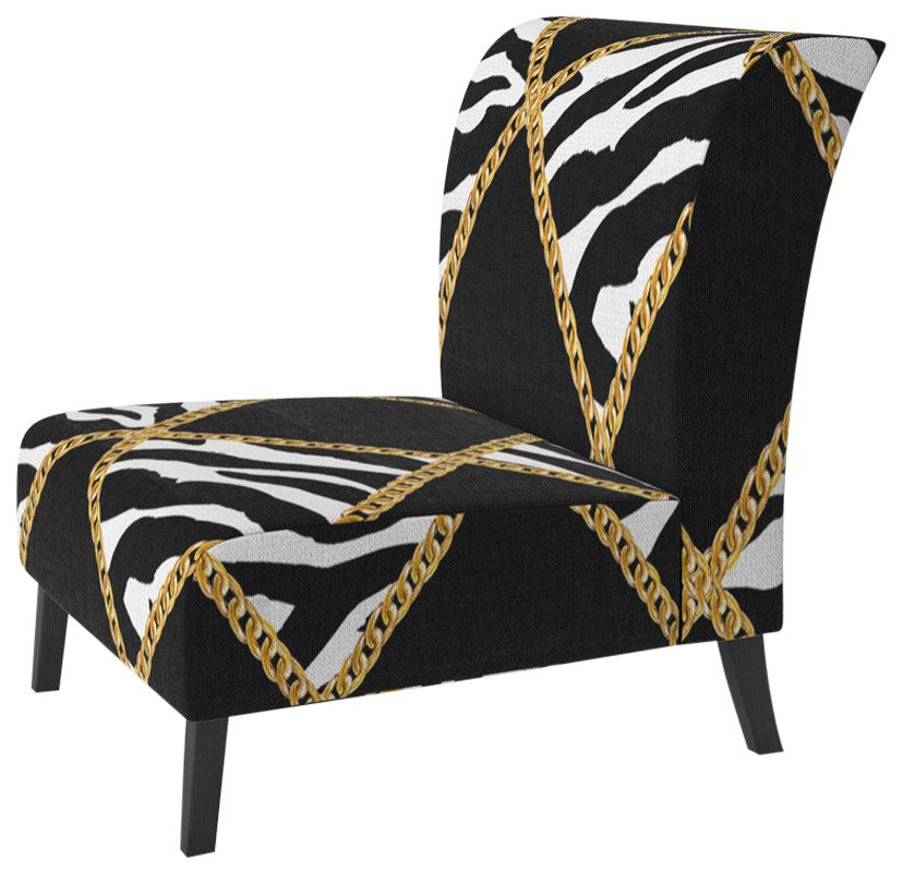 Gold Chain Zebra Geometric Chair Contemporary Armchairs And Accent Chairs by Design Art