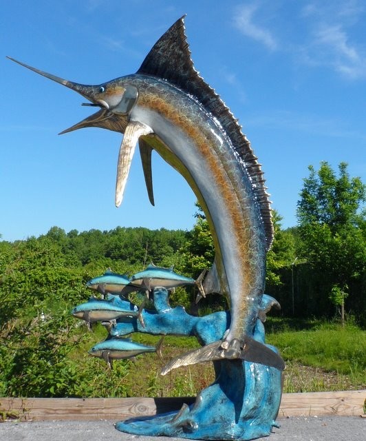 Bronze Swordfish and Sailfish Sculptures