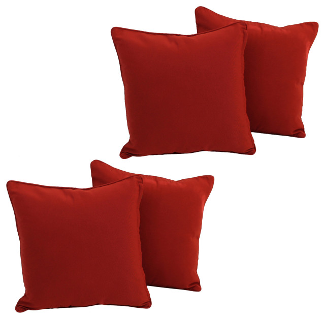 18" DoubleCorded Solid Twill Square Throw Pillows, Set of 4, Ruby Red